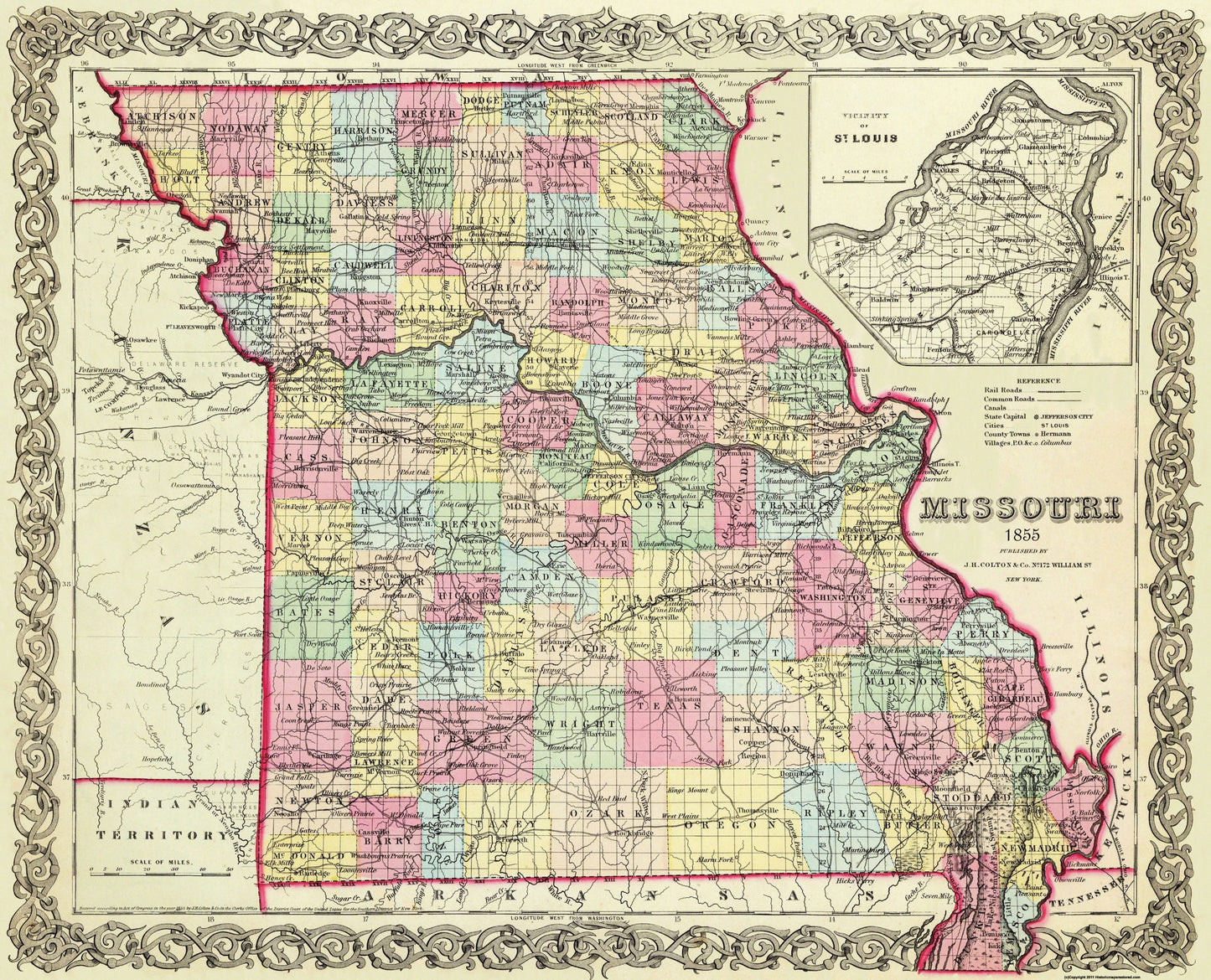 Historic State Map - Missouri - Colton 1855 - 28.44 x 23 - Vintage Wall Art