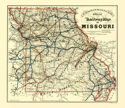 Railroad Map - Missouri Railway - McHenry 1888 - 23 x 26.45 - Vintage Wall Art