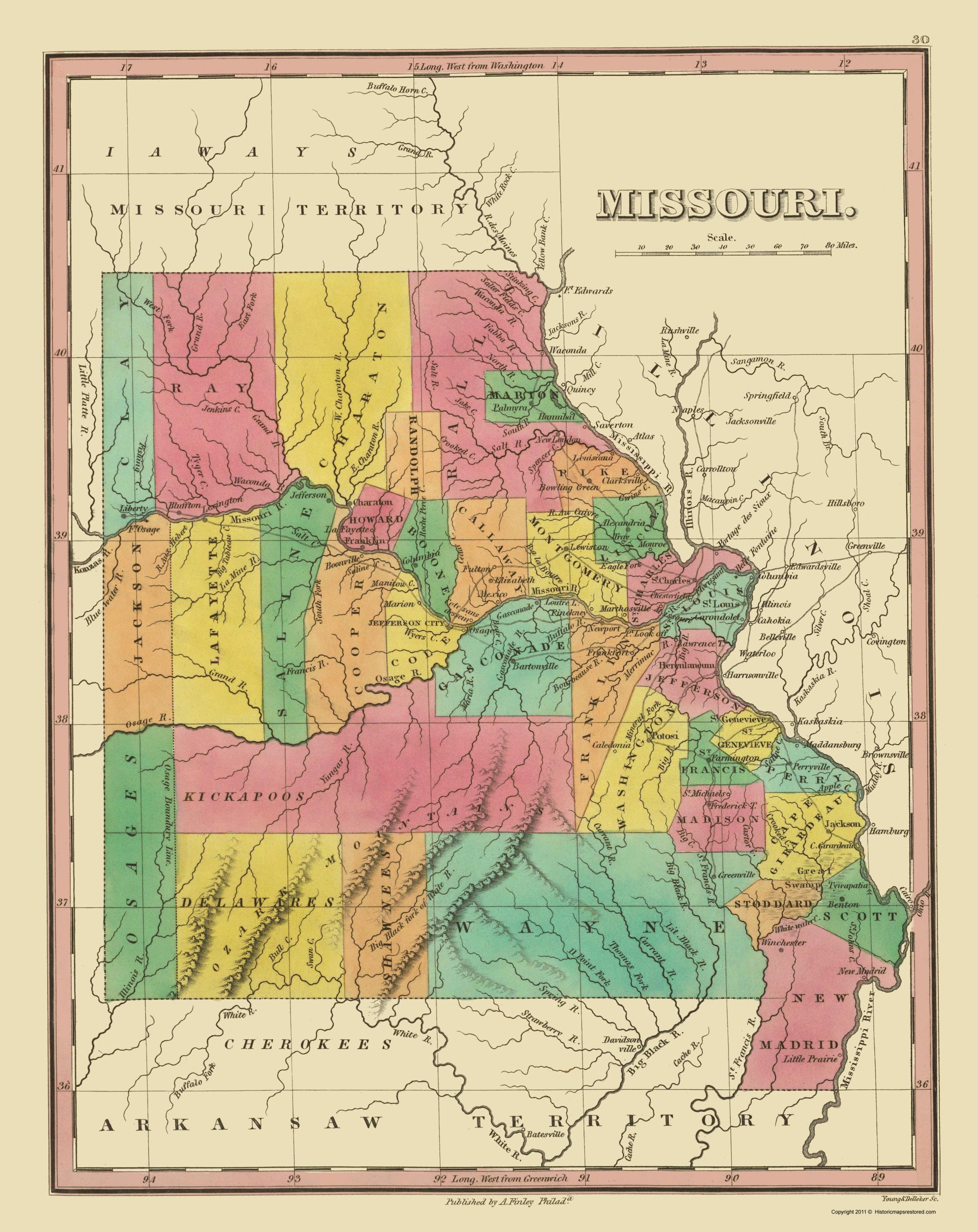 Historic State Map - Missouri - Finley 1831 - 23 x 28.98 - Vintage Wal ...