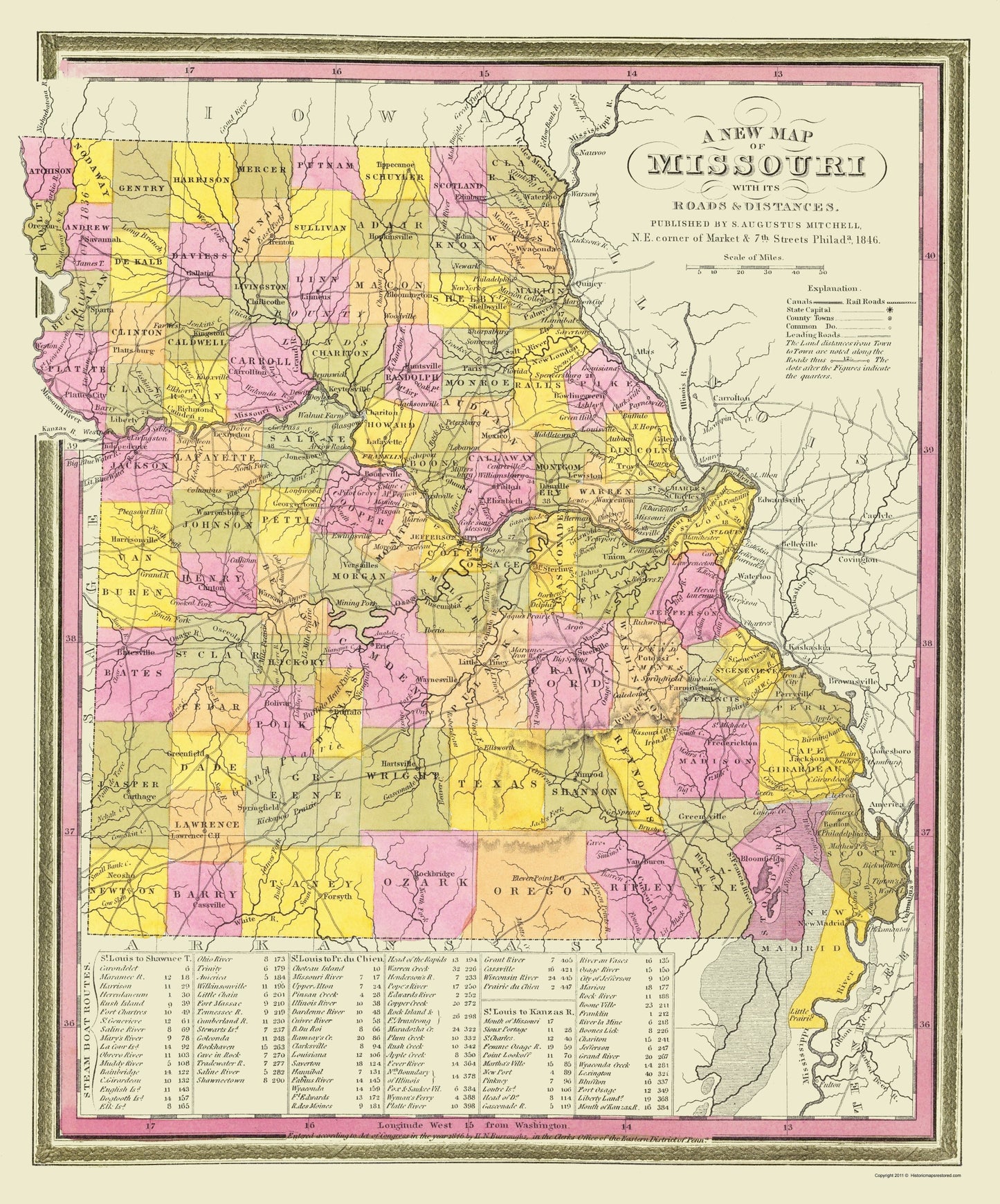 Historic State Map - Missouri - Mitchell 1846 - 23 x 27.68 - Vintage Wall Art