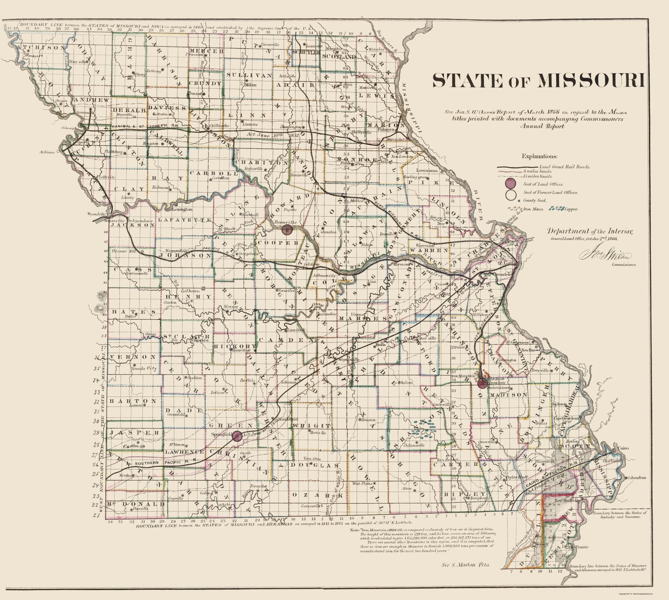 Historic State Map - Missouri - USGLO 1866 - 23 x 25.65 - Vintage Wall ...