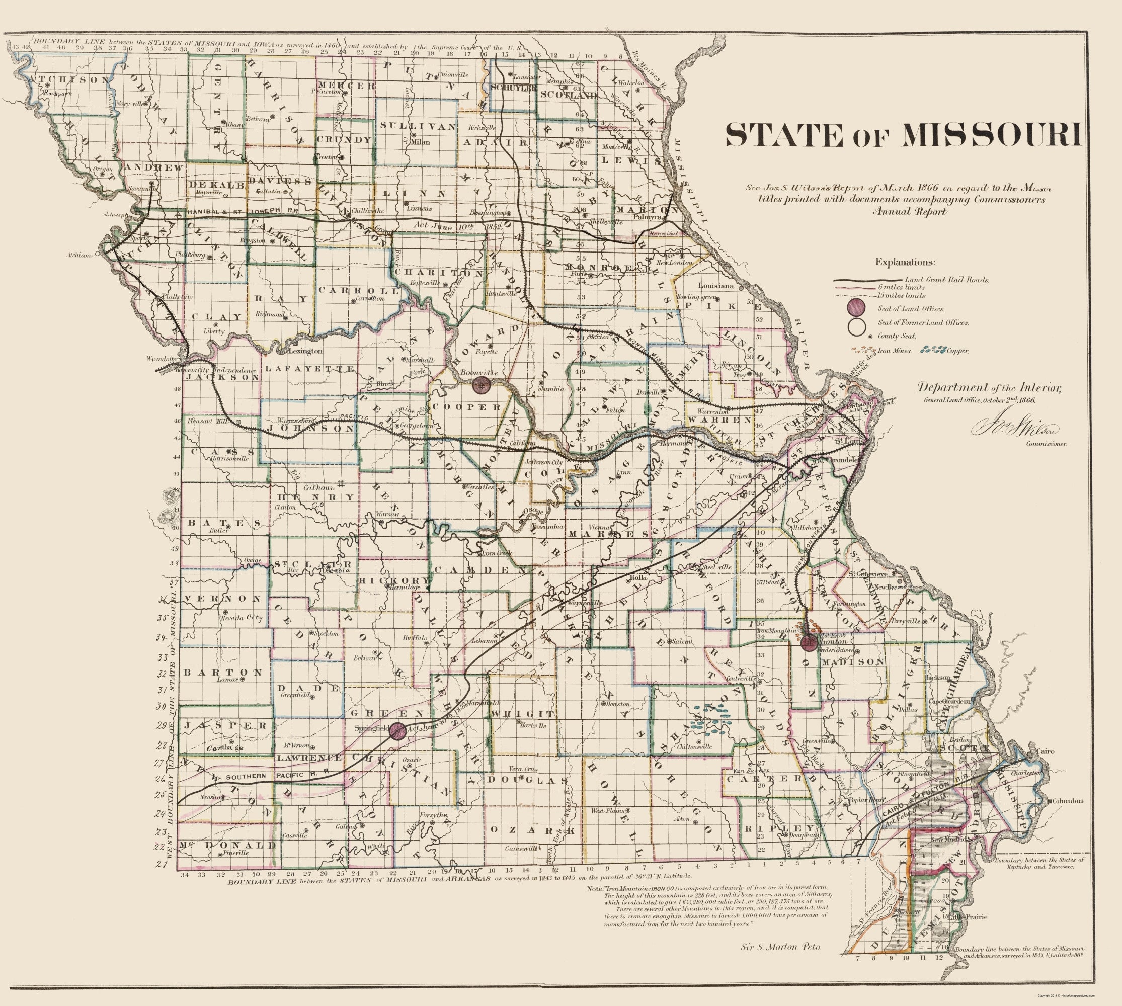 Historic State Map Missouri USGLO 1866 23 x 25.65 Vintage Wall