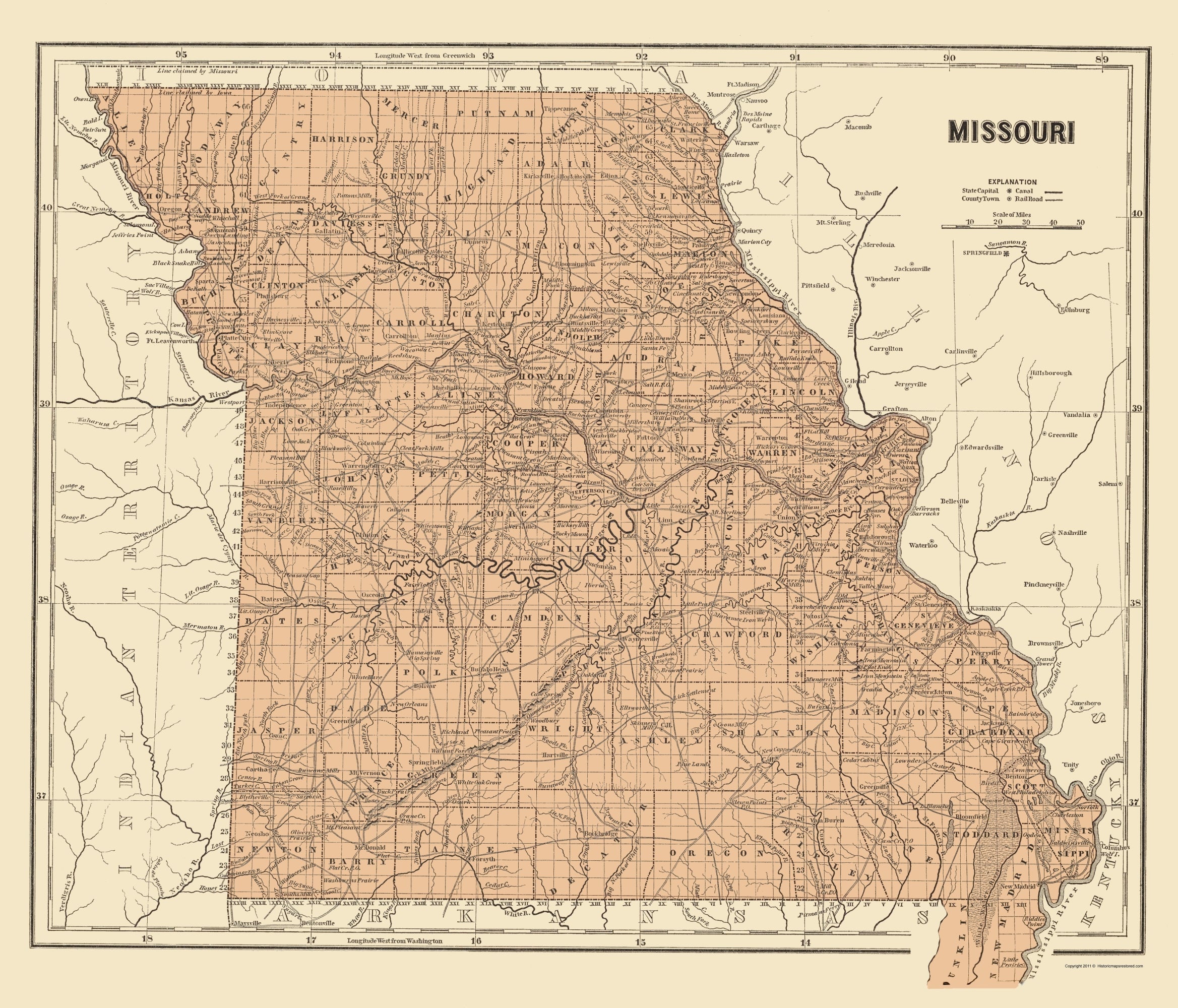 Historic State Map - Missouri - Morse 1845 - Vintage Wall Art – Maps of ...