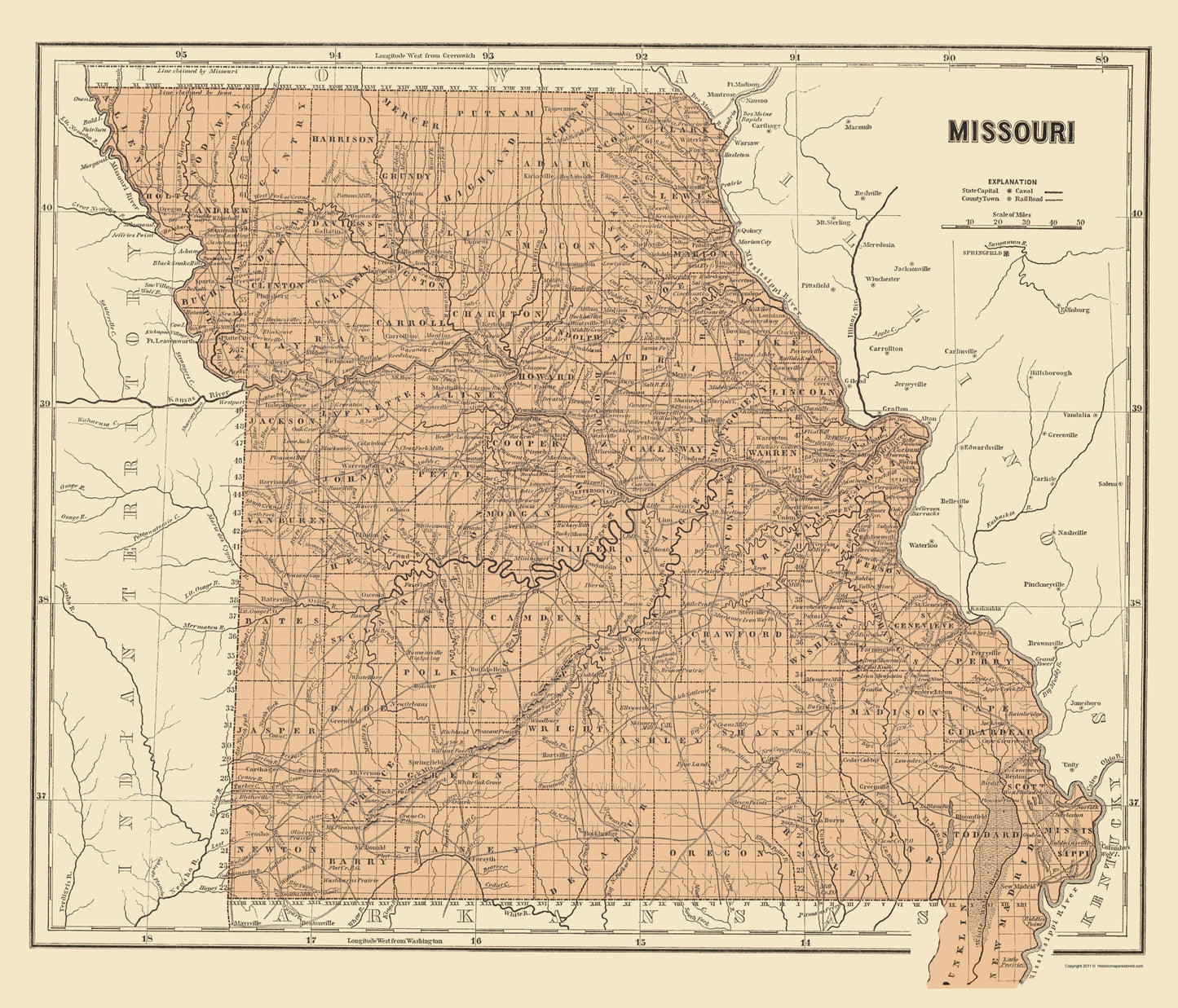 Historic State Map - Missouri - Morse 1845 - 23 x 26.88 - Vintage Wall Art