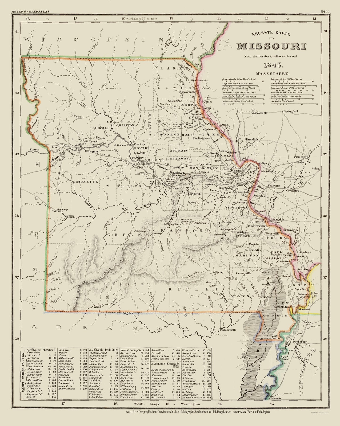 Historic State Map - Missouri - Meyer 1845 - 23 x 28.78 - Vintage Wall Art