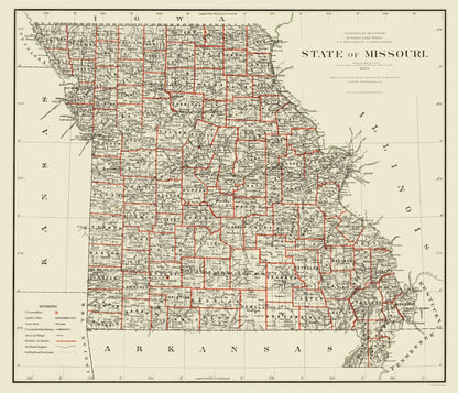 Historic State Map - Missouri - USGLO 1878 - 23 x 26.83 - Vintage Wall Art