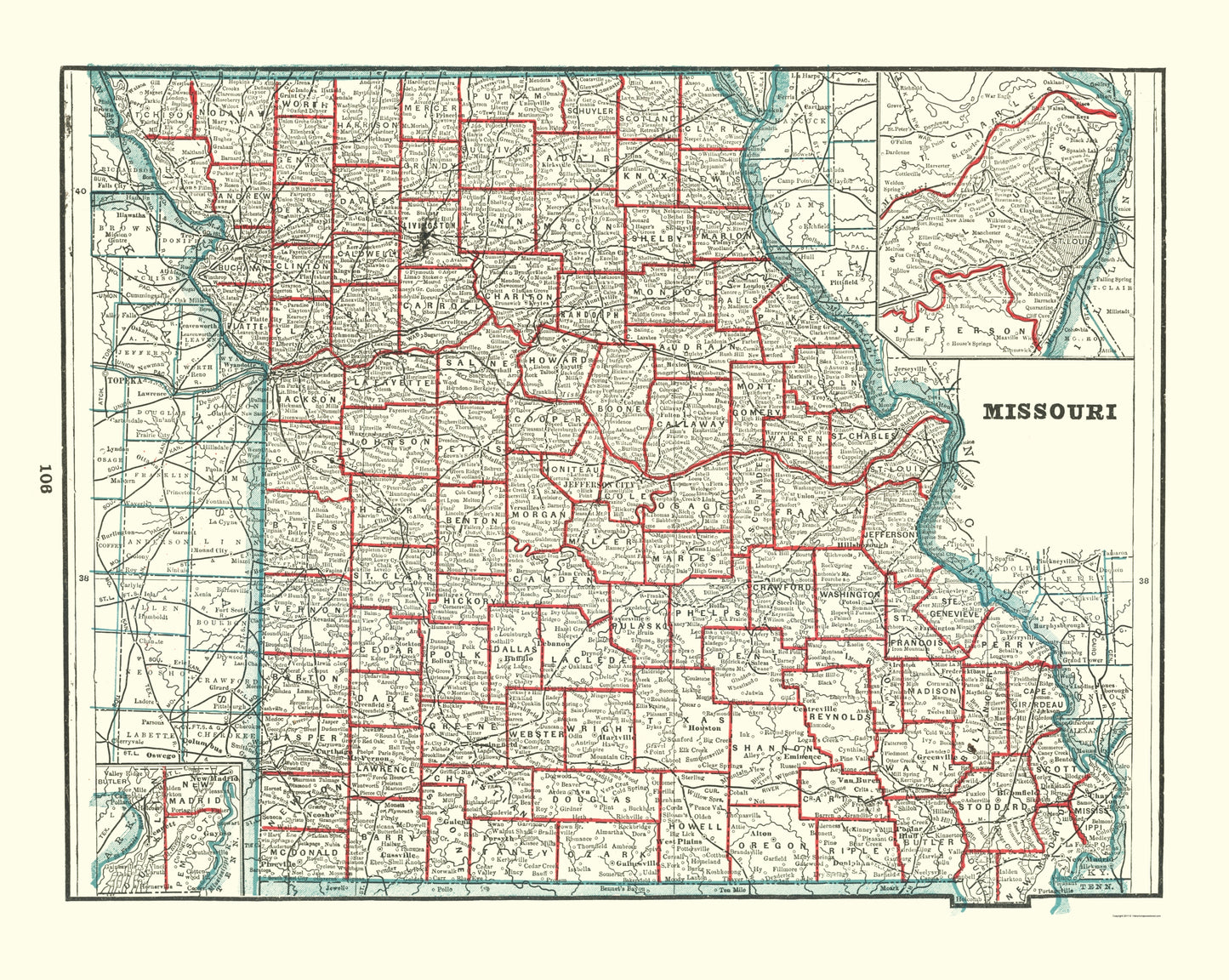 Historic State Map - Missouri - Rathbun 1893 - 23 x 28.85 - Vintage Wall Art