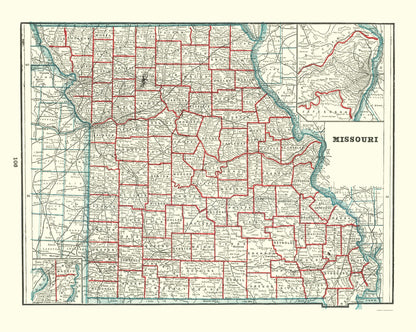 Historic State Map - Missouri - Rathbun 1893 - 23 x 28.85 - Vintage Wall Art