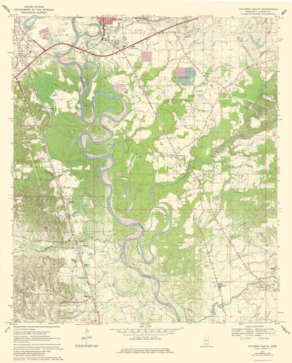 Topographical Map - South Columbia Mississippi Quad - USGS 1970 - 23 x 28.60 - Vintage Wall Art