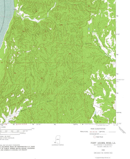 Topographical Map - Fort Adams Mississippi Quad - USGS 1965 - 23 x 28.03 - Vintage Wall Art