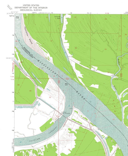 Topographical Map - Fort Adams Mississippi Quad - USGS 1965 - 23 x 28.03 - Vintage Wall Art