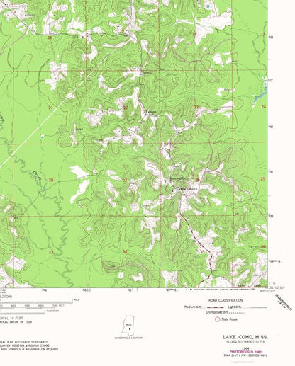 Topographical Map - Lake Como Mississippi Quad - USGS 1964 - 23 x 28.60 - Vintage Wall Art