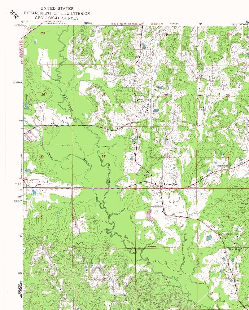 Topographical Map - Lake Como Mississippi Quad - USGS 1964 - 23 x 28.60 - Vintage Wall Art