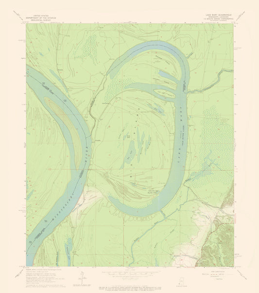 Topographical Map - Lake Mary Mississsippi Quad - USGS 1965 - 23 x 25.97 - Vintage Wall Art