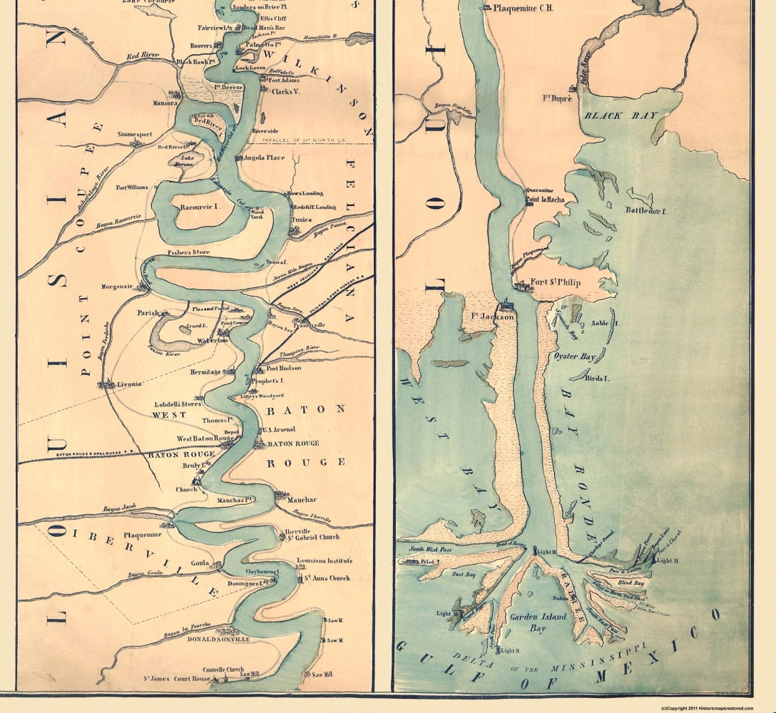 Historic War Map - Mississippi Valley Fortifications - Magnus 1863 - 25.06 x 23 - Vintage Wall Art