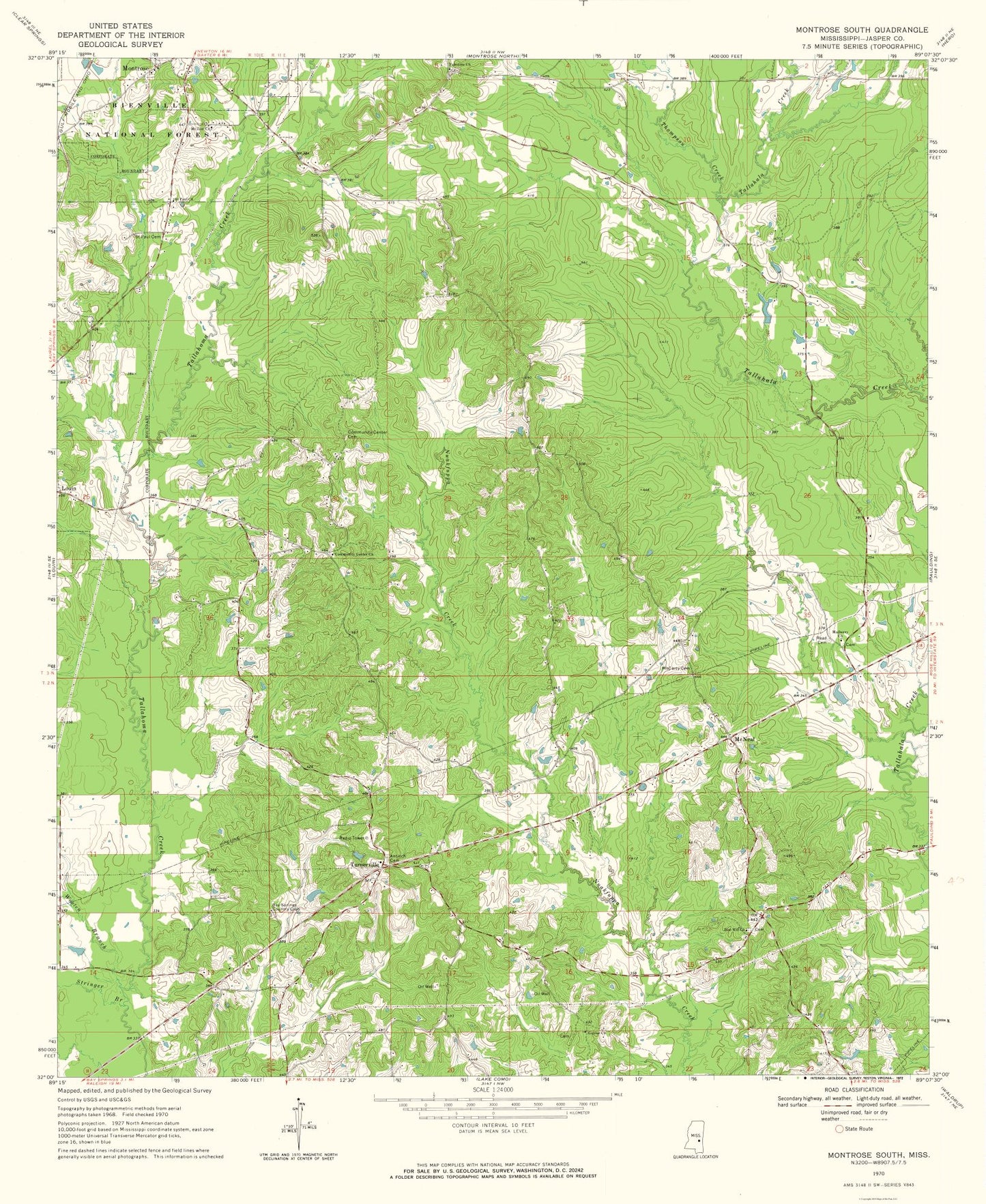 Topographical Map - South Montrose Mississippi Quad - USGS 1970 - 23 x 28.11 - Vintage Wall Art