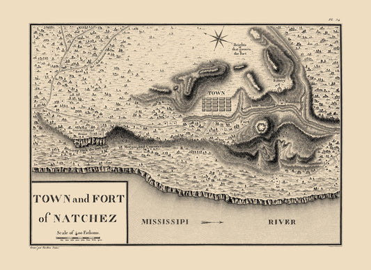 Historic City Map - Natchez Mississippi - Collot 1796 - 23 x 31.60 - Vintage Wall Art