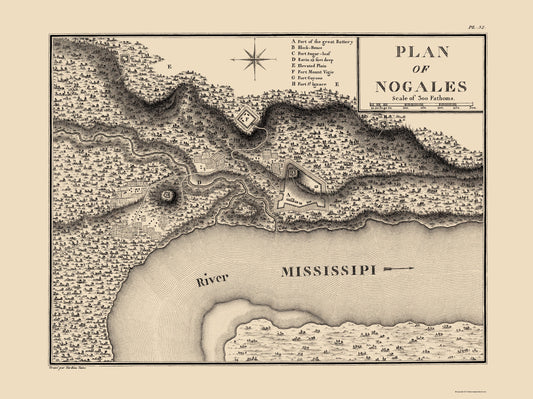 Historic City Map - Nogales Mississippi - Collot 1796 - 23 x 30.73 - Vintage Wall Art