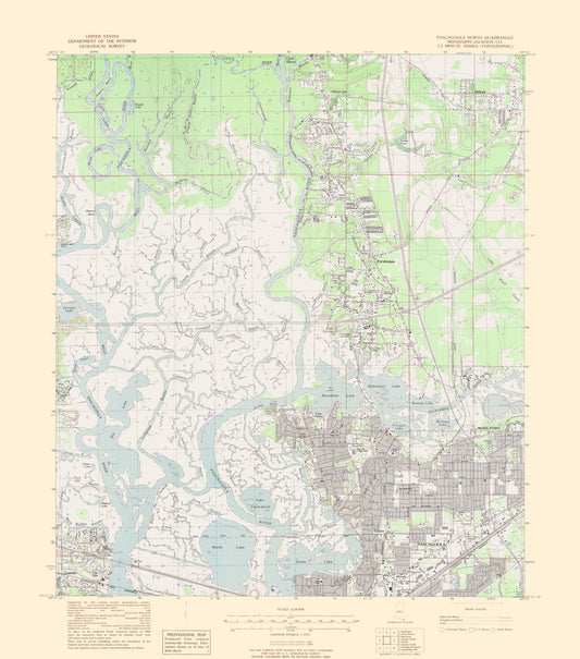 Topographical Map - North Pascagoula Mississippi Quad - USGS 1979 - 23 x 26.09 - Vintage Wall Art