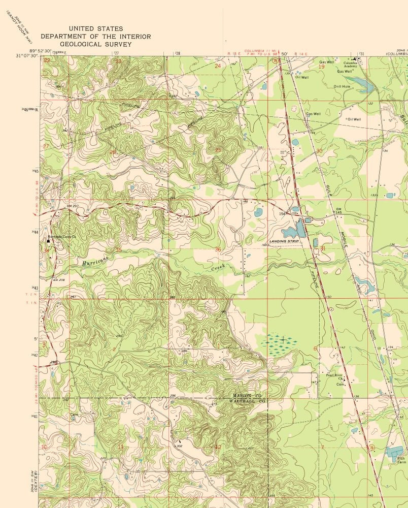 Topographical Map - Sandy Hook Mississippi Quad - USGS 1970 - 23 x 28.61 - Vintage Wall Art