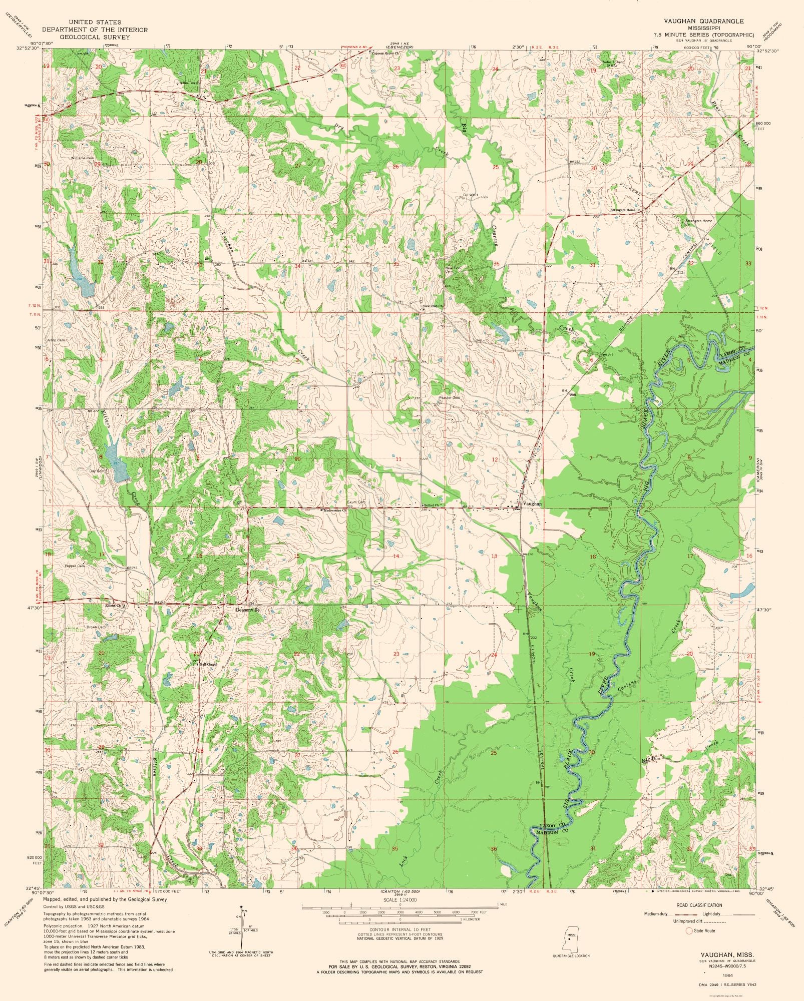 Topographical Map - Vaughan Mississippi Quad - USGS 1964 - 23 x 28.65 ...