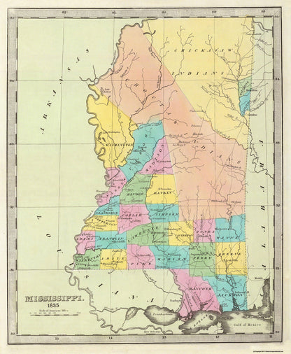 Historic State Map - Mississippi - Burr 1835 - 23 x 27.94 - Vintage Wall Art