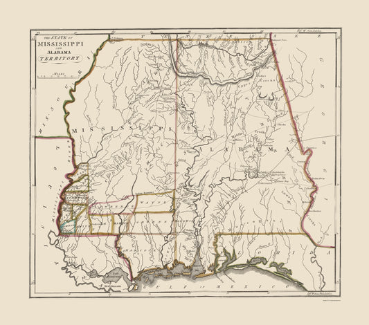 Historic State Map - Mississippi Alabama Territory - Carey 1818 - 23 x 26.11 - Vintage Wall Art