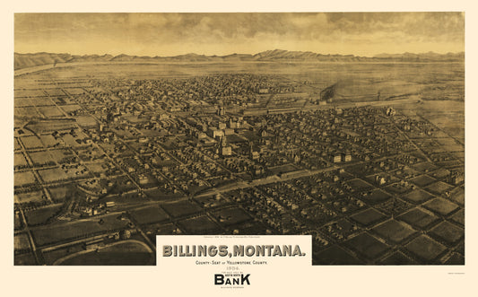 Historic Panoramic View - Billings Montana - Wellge 1904 - 23 x 36.98 - Vintage Wall Art