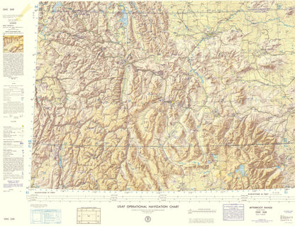 Topographical Map - Bitterroot Range Montana Idaho Wyoming Sheet - USAF 1961 - 23 x 30.09 - Vintage Wall Art