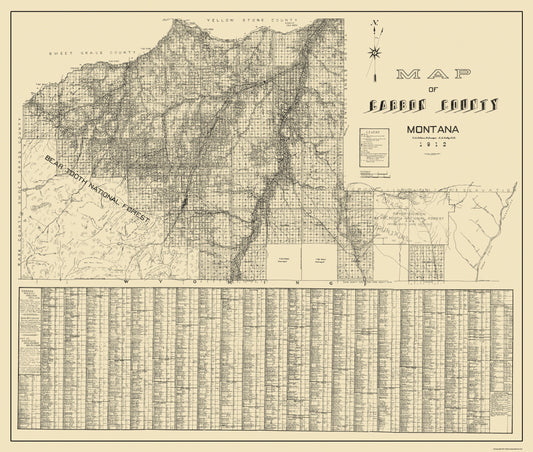 Historic County Map - Carbon County Montana - Gibson 1912 - 27.19 x 23 - Vintage Wall Art