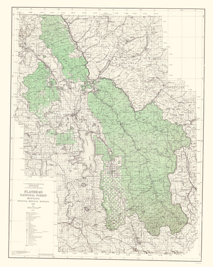 Topographical Map - Flathead National Forest Montana - USGS 1948 - 23 x 28.85 - Vintage Wall Art