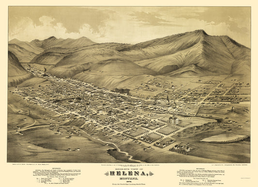 Historic Panoramic View - Helena Montana - Wells 1875 - 23 x 31.75 - Vintage Wall Art