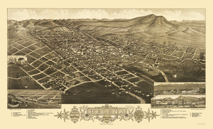 Historic Panoramic View - Helena Montana - Stoner 1883 - 23 x 37.85 - Vintage Wall Art