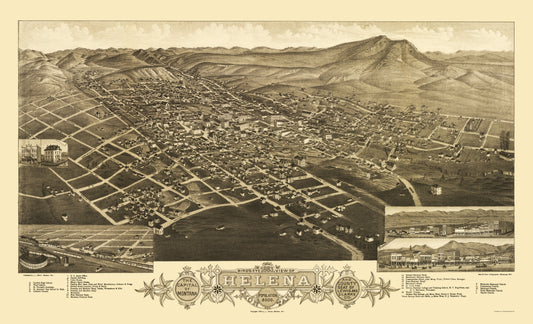 Historic Panoramic View - Helena Montana - Stoner 1883 - 23 x 37.85 - Vintage Wall Art