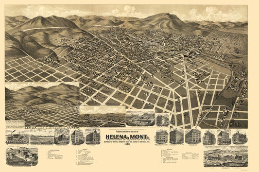 Historic Panoramic View - Helena Montana - American Pub Co 1890 - 23 x 34.63 - Vintage Wall Art