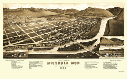 Historic Panoramic View - Missoula Montana - Stoner 1884 - 23 x 37.16 - Vintage Wall Art