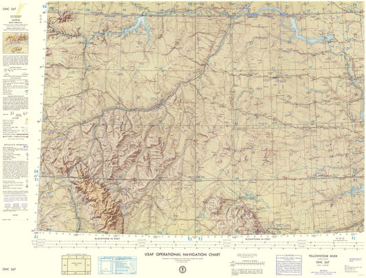 Topographical Map - Yellowstone River Montana Aeronautical Sheet - USAF 1961 - 23 x 30.17 - Vintage Wall Art