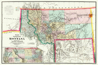 Historic State Map - Montana Territory - Delacy 1872 - 34.5 x 23 - Vintage Wall Art