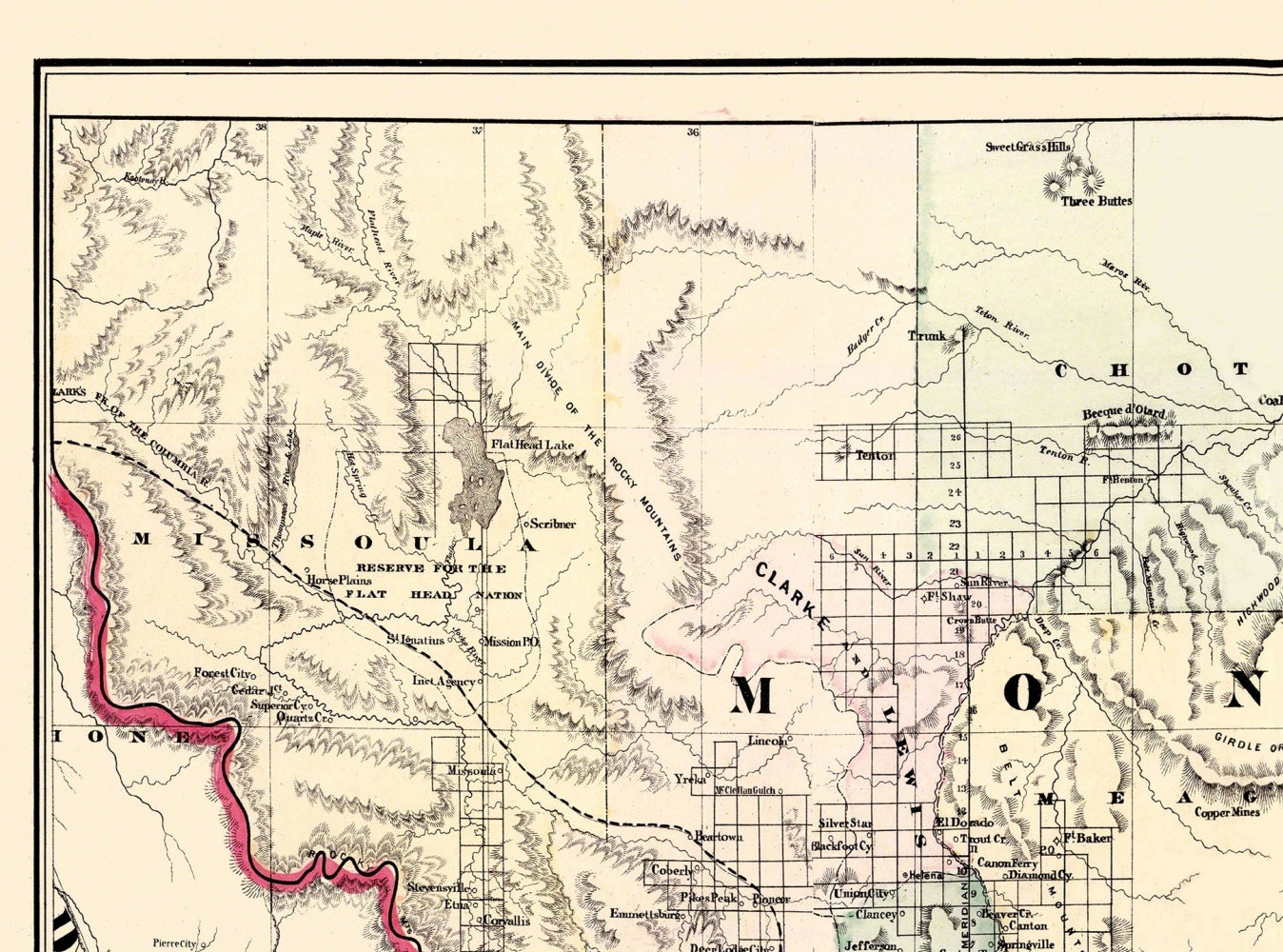 Historic State Map - Montana Territory - Cram 1875 - 31 x 23 - Vintage Wall Art