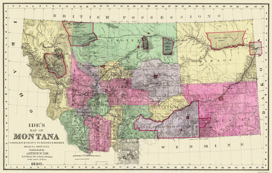 Historic State Map - Montana - Ide 1890 - 36.13 x 23 - Vintage Wall Art