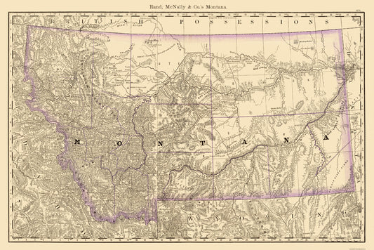 Historic State Map - Montana - Rand McNally 1879 - 34.44 x 23 - Vintage Wall Art