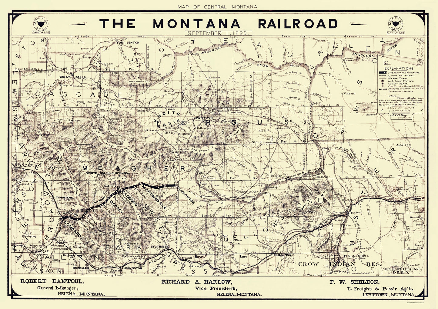 Railroad Map - Montana Railroad - Polley 1899 - 23 x 32.59 - Vintage Wall Art