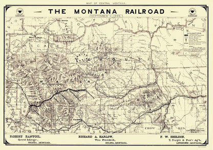 Railroad Map - Montana Railroad - Polley 1899 - 23 x 32.59 - Vintage Wall Art