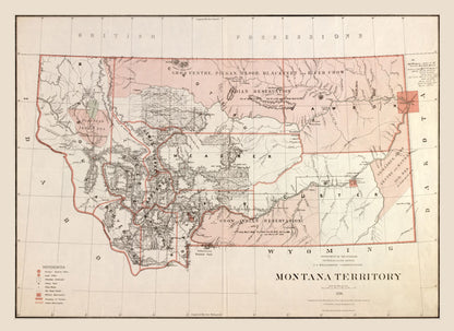 Historic State Map - Montana - Williamson 1879 - 31.52 x 23 - Vintage Wall Art