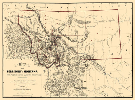 Historic State Map - Montana - de Lacy 1865 - 30.95 x 23 - Vintage Wall Art