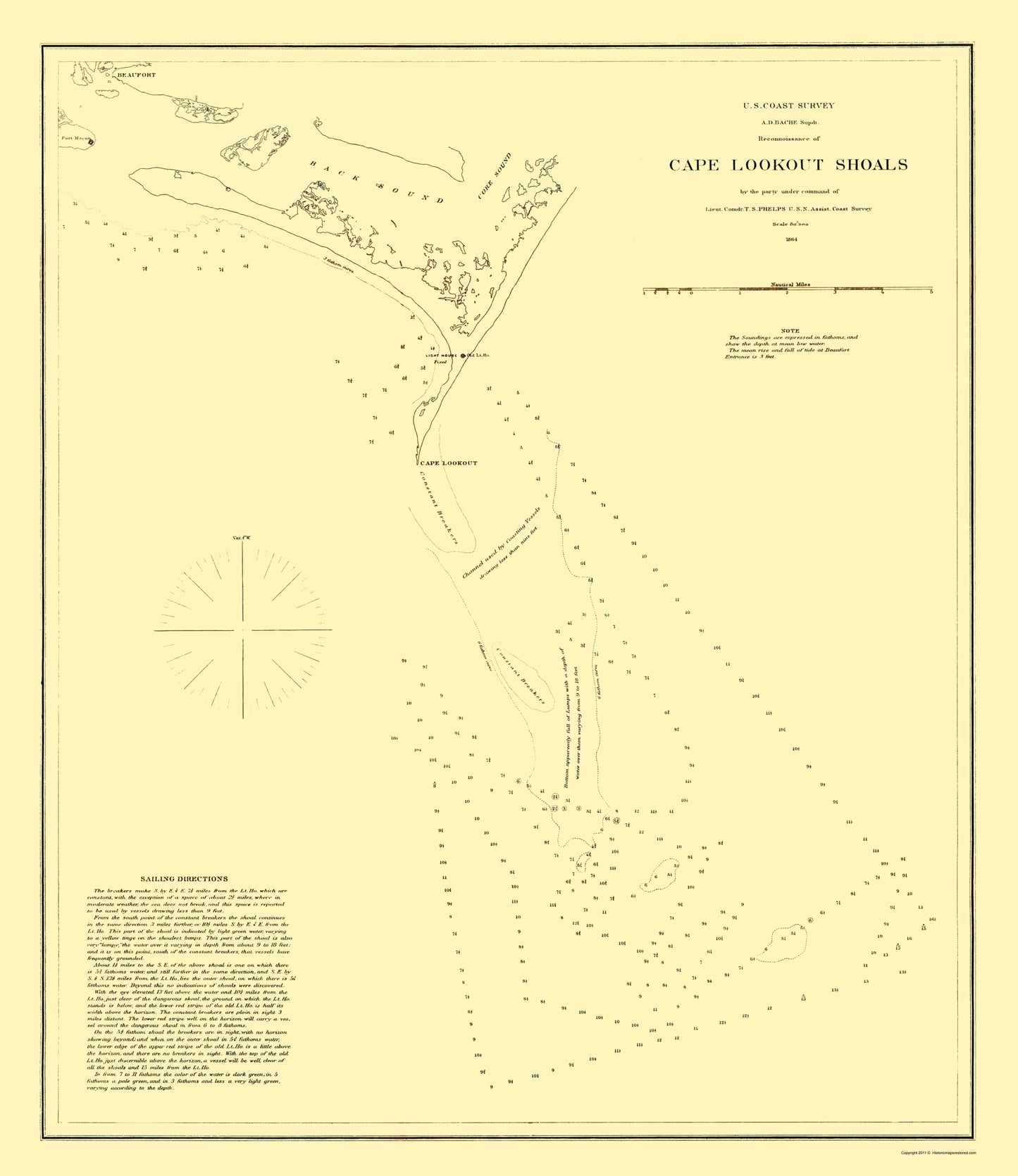 Historic Nautical Map - Cape Lookout Shoals - USCS 1864 - 23 x 26.59 - Vintage Wall Art