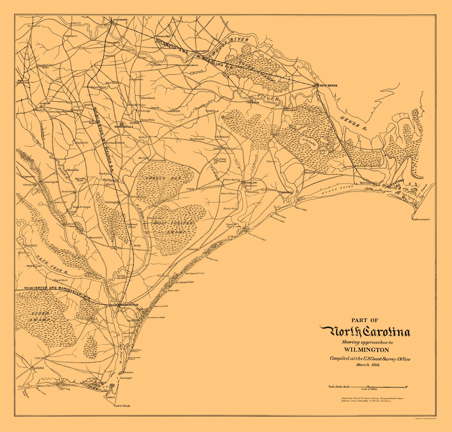 Historic Nautical Map - Cape Lookout Cape Fear North Carolina - USCS 1864 - 23 x 24 - Vintage Wall Art