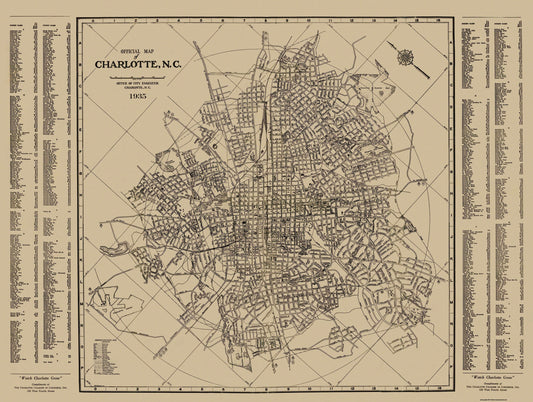 Historic City Map - Charlotte Street Guide North Carolina - 1935 - 30.5 x 23 - Vintage Wall Art