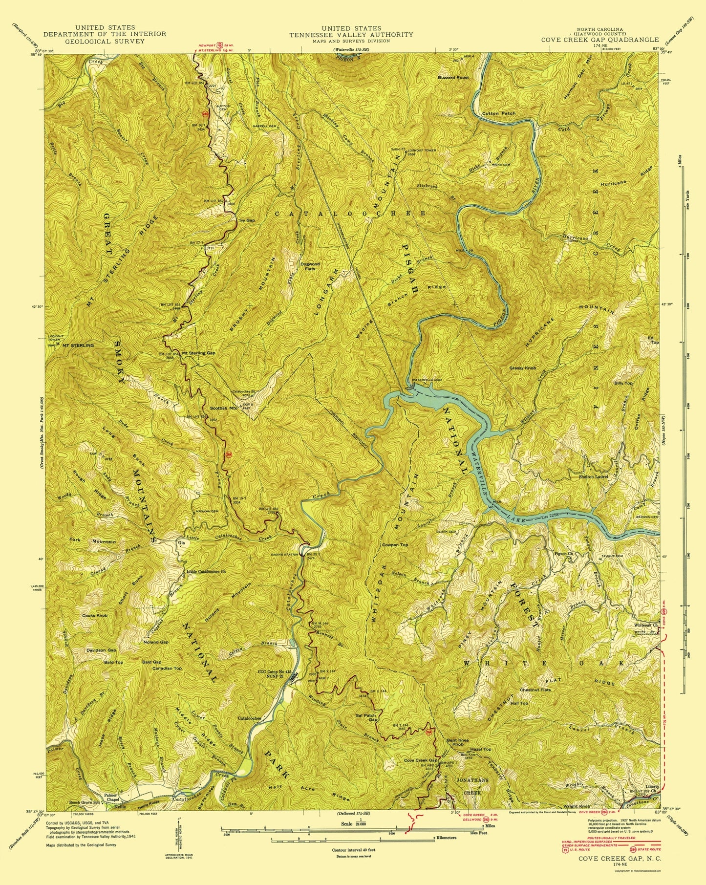 Topographical Map - Cove Creek Gap North Carolina Quad - USGS 1935 - 23 x 28.83 - Vintage Wall Art