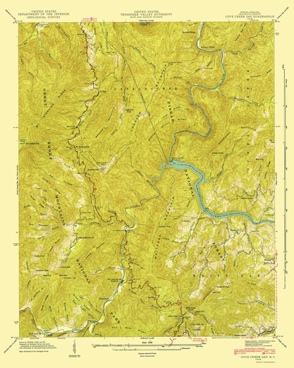 Topographical Map - Cove Creek Gap North Carolina Quad - USGS 1935 - 23 x 28.83 - Vintage Wall Art